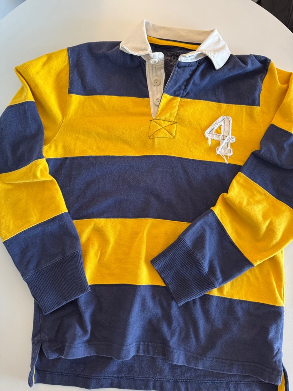 Vintage Cargon Rugby Shirt Men's Medium Blue Yellow Striped Long Sleeve Cotton